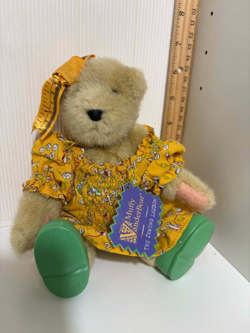 Vintage Muffy Vanderbear The Sewing Lesson Plush Teddy Bear with Yellow Bow